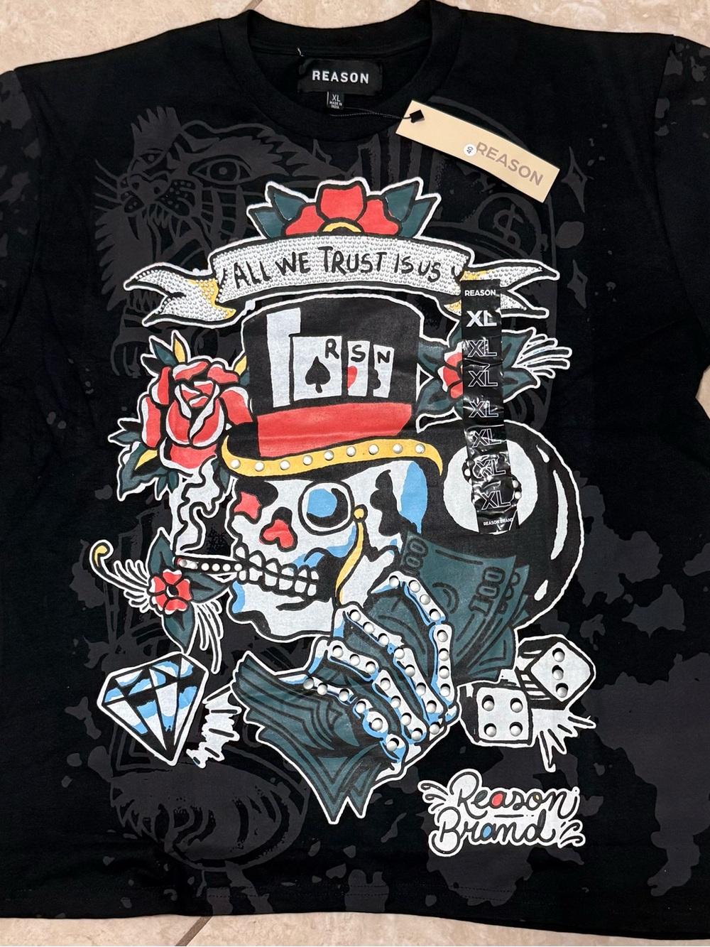 Reason Black Short-Sleeve Graphic Skull & Rose Tee